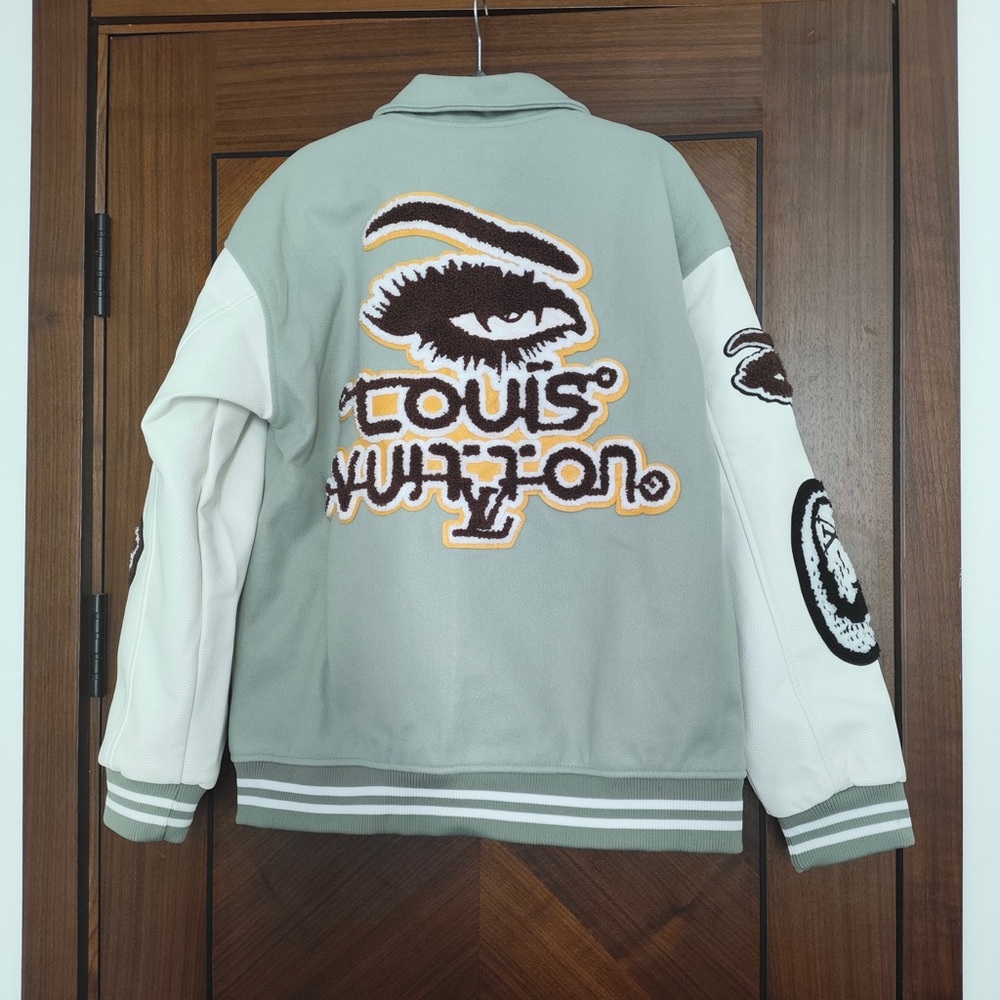 Louis Vuitton Sage Green & Cream Varsity Jacket with Patch Details - Picture 5 of 9
